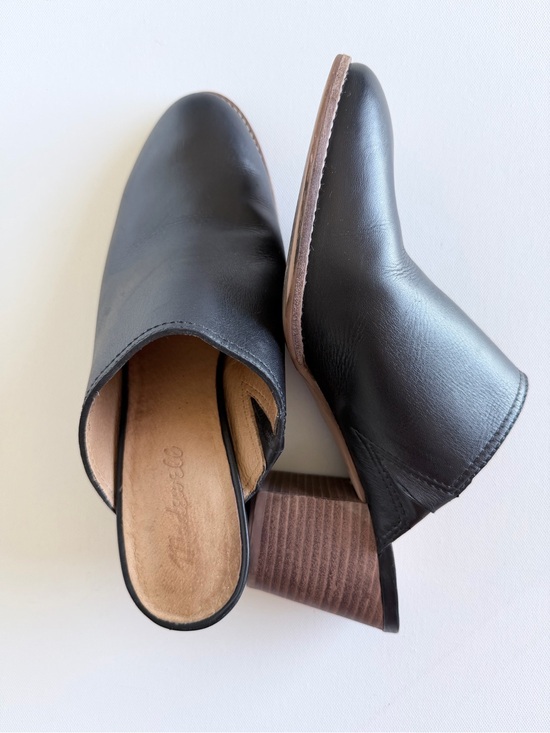 Madewell Shoes - Madewell J8560 Black Leather Block Heel Mule Slides Pointed Toe 8.5